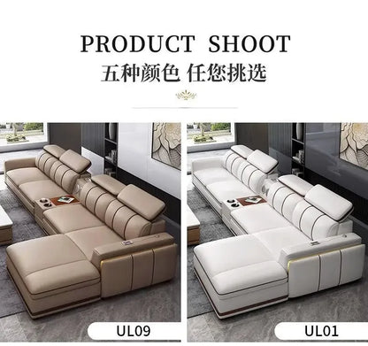 Light luxury first-layer cowhide leather sofa, living room size, straight row concubine combination household leather sofa