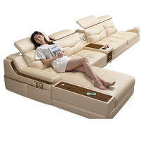 Light luxury solid wood living room corner combination leather sofa first layer cowhide sofa