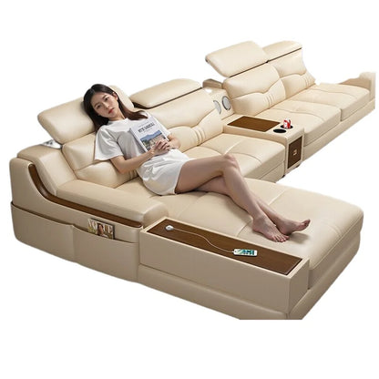 Light luxury solid wood living room corner combination leather sofa first layer cowhide sofa