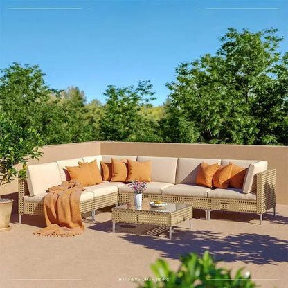 Garden Sofas 7-Piece Wicker Patio Furniture Set, All-Weather Boho Outdoor Conversation Set Sectional Sofa  Garden Sofas