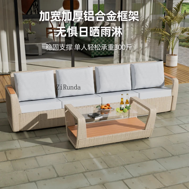 Outdoor sofa table and chair set Outdoor courtyard rattan casual sunscreen waterproof furniture