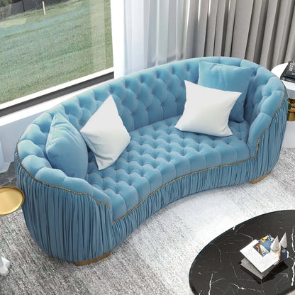 83"  Blue Velvet Curved Sofas Upholstered Tufted 3-Seater Sofa Couch Luxury Modern for for Home Apartment Living Room