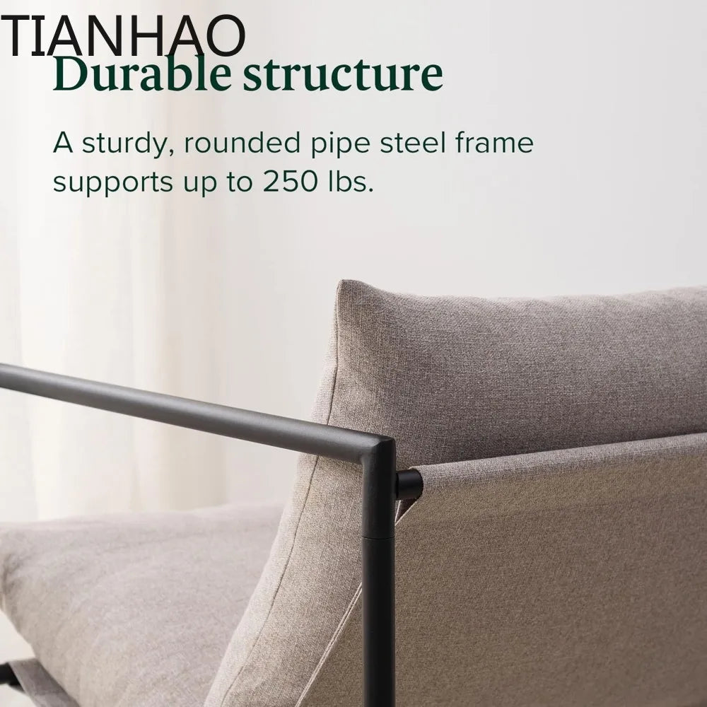 Sling Accent Chair, Metal Framed Armchair with Shredded Foam Cushioning, Oatmeal
