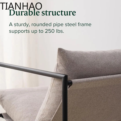 Sling Accent Chair, Metal Framed Armchair with Shredded Foam Cushioning, Oatmeal