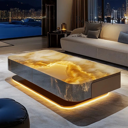 Square luminous jade luxury stone coffee table living room custom modern light luxury style large flat floor home