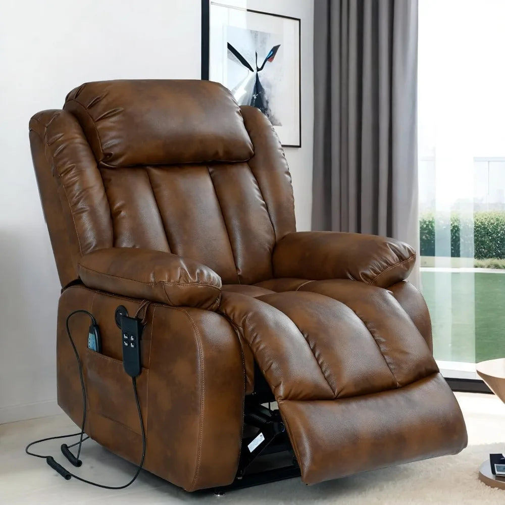 Power Lift Recliner Chair for Elderly with Heat And Massage Dual Motor Breathable Leather Recliner Chair for Sleeping