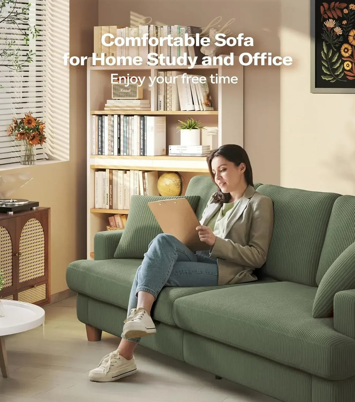 87in Green Sofa, Couches for Living Room No Tool Assembly, Modern Oversized Love Seat with 2 Pillows, Sofa Couch for Bedroom