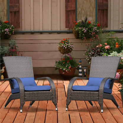 Outdoor Wicker Adirondack Chairs Set 2 Rattan Fire Pit Chairs Oversized Comfy Relax Accent Patio Chairs