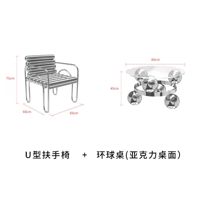 CZ Vintage Stainless Steel Irregular Single Chair Home Backrest Minimalist Industrial Style Restaurant Leisure Dining Chair