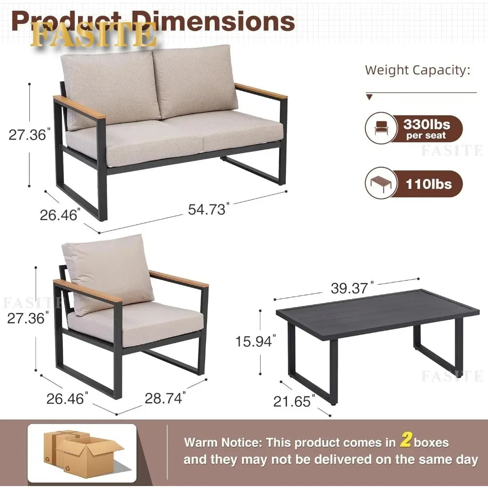 2025 New Patio Furniture Set, 4 Pieces Outdoor  with Removeble, Washable and High-Resiliency Sponge Cushions