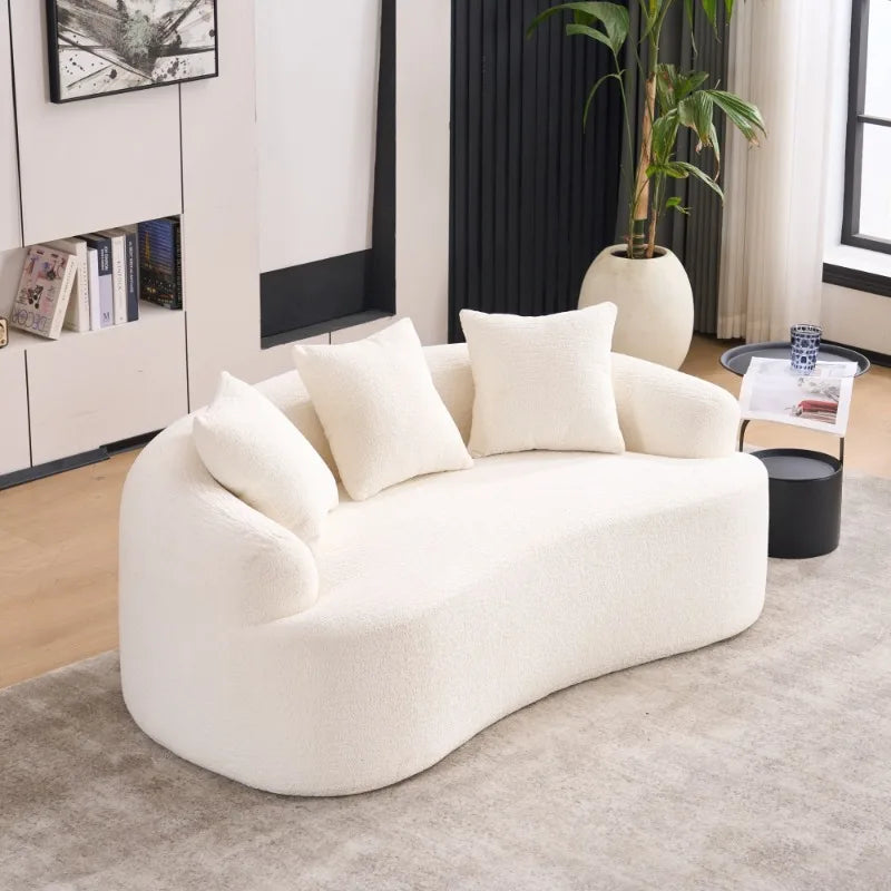 Modern Curved Sofa with Pillows White Upholstered Cloud Sofa for Living Room Bedroom Home Decor
