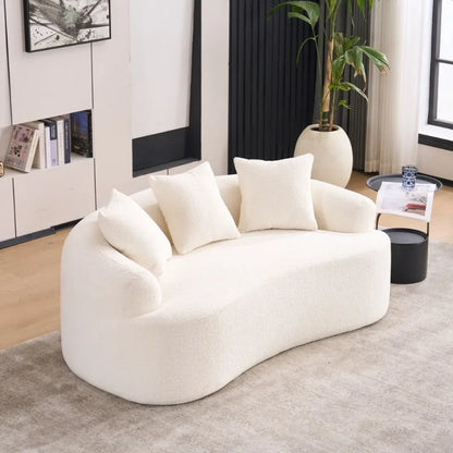 Modern Curved Sofa with Pillows White Upholstered Cloud Sofa for Living Room Bedroom Home Decor