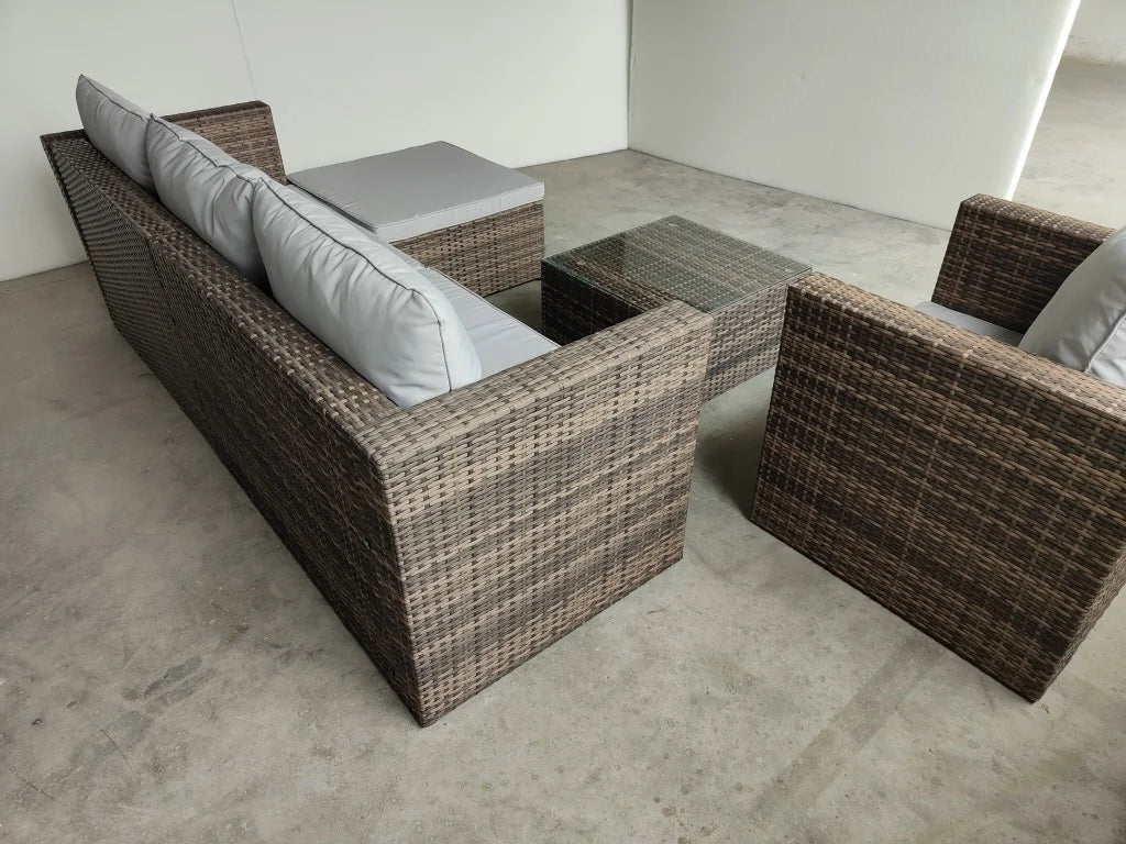 Modern Design Garden Rattan Patio Wicker L Shape Corner Sofa Set with Single Sofa Chair Exterior Pe Rattan Outdoor Sofa