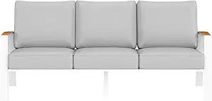 Outdoor Couch Aluminum Patio Furniture Set, All-Weather Metal 3-Seat Sofa with Solid Teak Armrest and Thick Cushions, Green