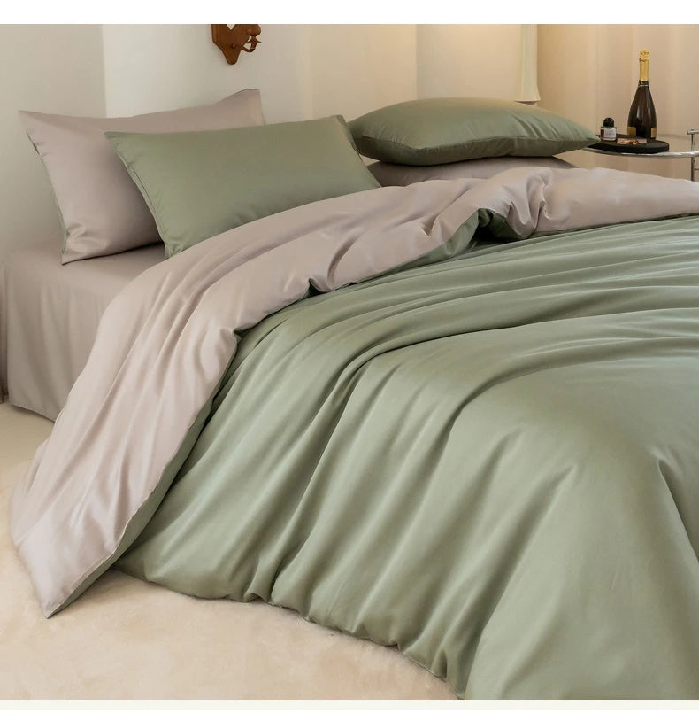 Luxury Bedding Set with Duvet Cover Silk Cotton Duvet Cover Bed Sheet Solid Color bedsheets full set 4 pcs Queen King Size