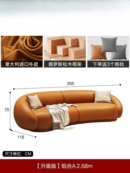 Curved Luxury Couches Unique Vintage Comfortable Italian Modern Puffs Sofa Leather Solid Wood Divano Letto Living Room Furniture