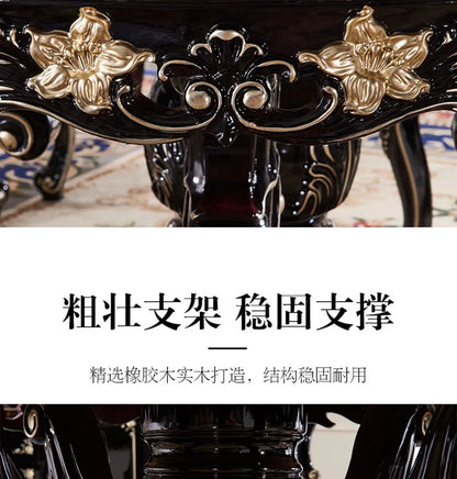 European marble dining table and chair combination American round table ebony French solid wood round dining table household