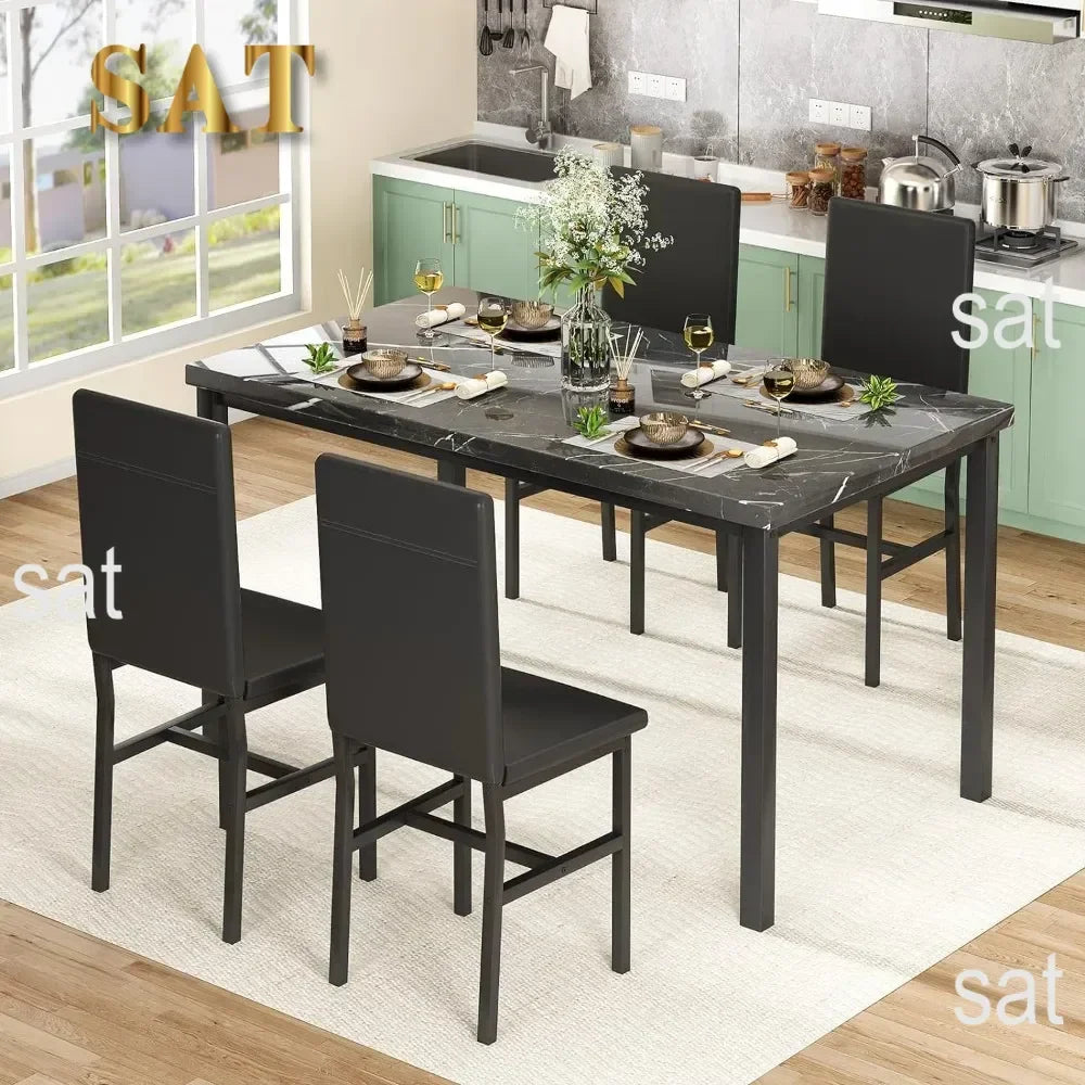 # Hot Dining Table Set For 4, Kitchen Tables And Chair For 4, Glass Dining Room Tables & PU Leather Metal Chairs, Table And Chai