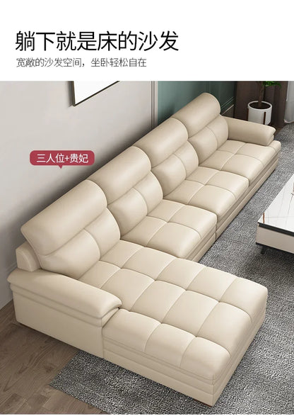 G80 Leather sofa modern simple living room first layer cowhide combination latex straight row corner