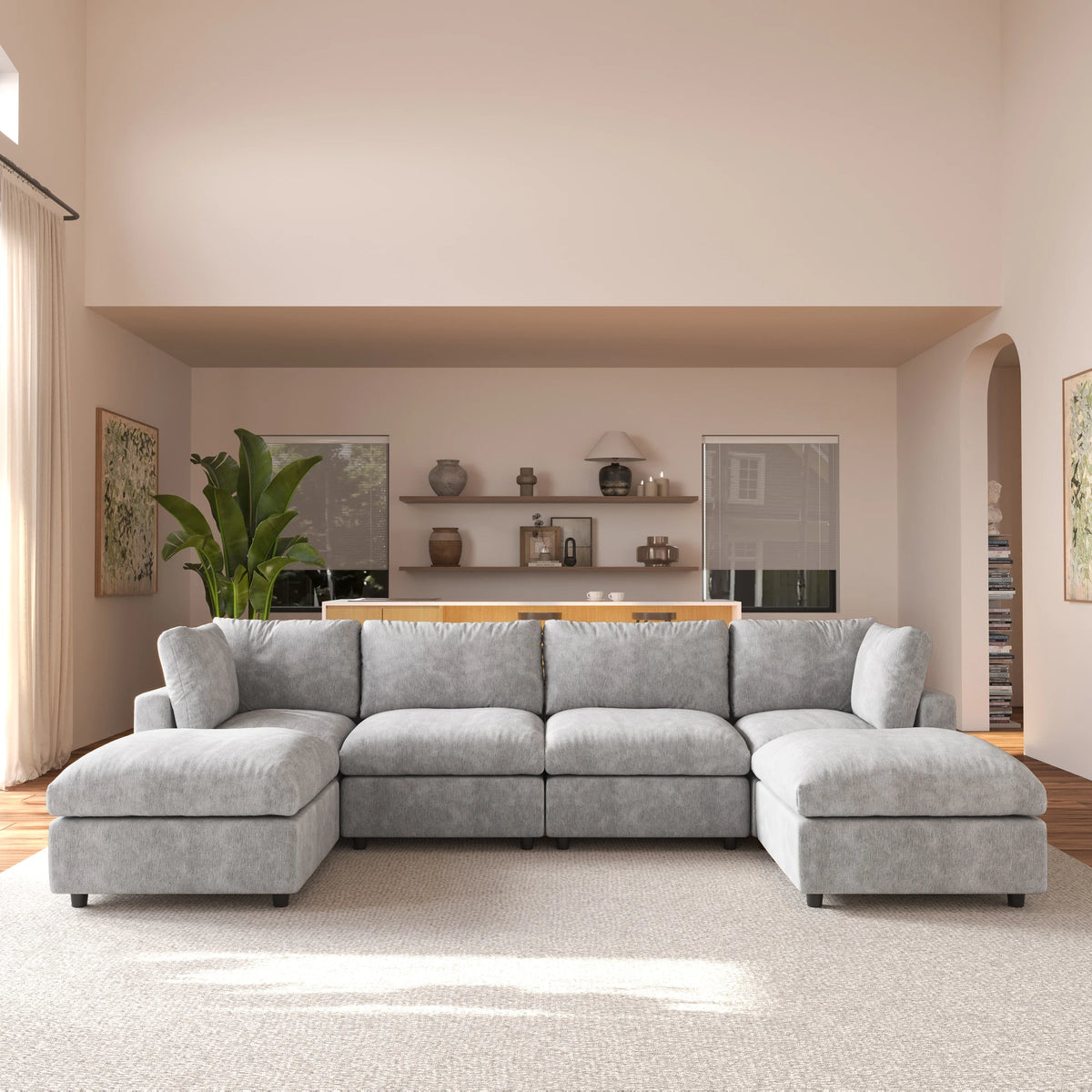 134'' U Shape Sectional Couches for Living Room Modular Sofas with Chaise Ottomans Cloud Sectional Couch, Sofa Covers Washable