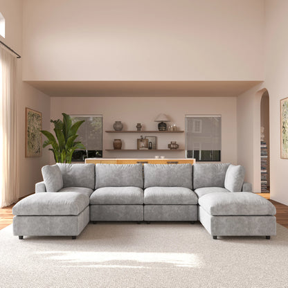 134'' U Shape Sectional Couches for Living Room Modular Sofas with Chaise Ottomans Cloud Sectional Couch, Sofa Covers Washable