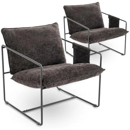 Upholstered Hanging Armchair with Arm Pocket, Comfy Accent Chair with Metal Frame, Crushed Foam Cushions and Skin-Friendly Brai