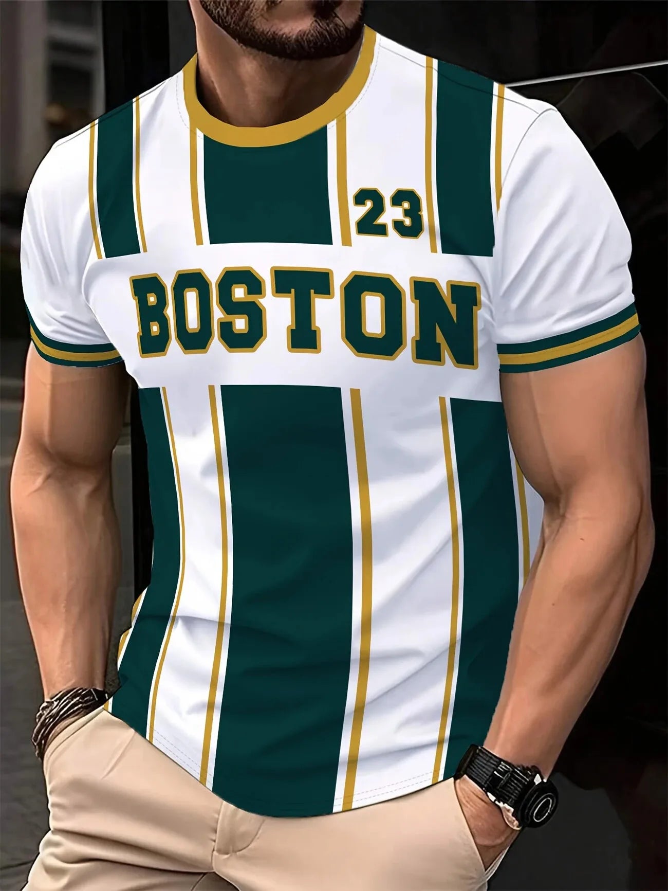 Outdoor Men's T Shirt Summer Fashion Casual Round Neck Short Sleeve Top Striped Printed Style Asian Size Men's Clothing T-shirt