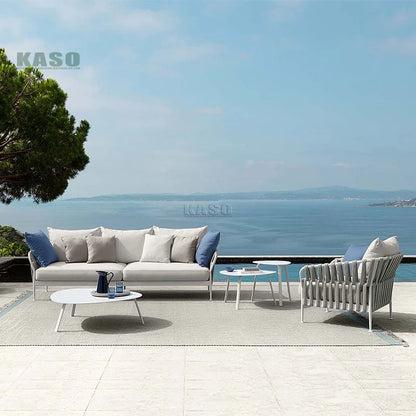 Outdoor Woven Sofa Set Corner Aluminum Backyard Nordic Leisure Hotel Courtyard Rope Weaving Patio Furniture Set Rope Garden Sofa