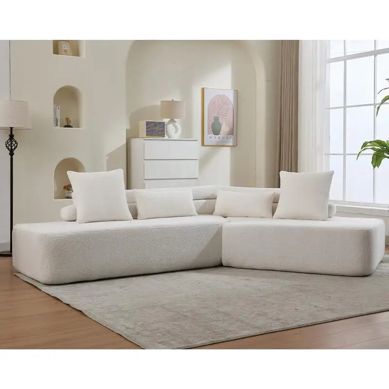 128" Minimalist Cloud Sectional Couch, Modern 4-Seater Modular Sofa, No Assembly Required, Upholstered in Anti-Wrinkle Boucle