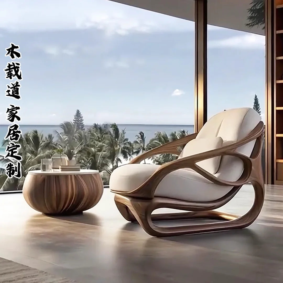 LNorth American Black Walnut Solid Wood Sofa Modern Simple Living Room Single Sofa Home New Chinese Style
