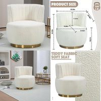 White Modern Swivel Chair, Round Upholstered Comfortable Accent Chair, Sherpa-Fabric Chair with Gold Base for Nurseries