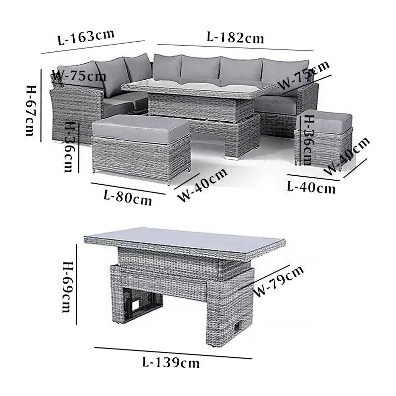 Best Selling Patio Furniture Garden Rattan Sofa Set Outdoor Restaurant PE Rattan L Shape Sectional Chaise Sofas with Tea Table