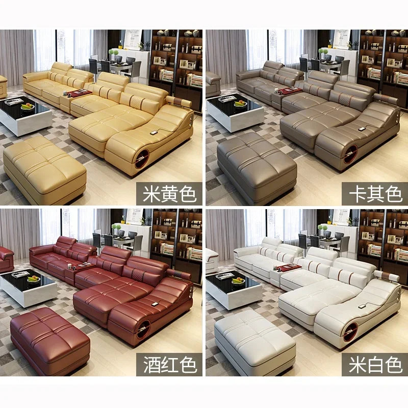 Leather Sectional Sofa for Living Room, Massage Recliner, Home Furniture, Modern Style
