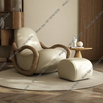 Cream wind solid wood rocking chair technical cloth household balcony Chinese lazy sofa  FT