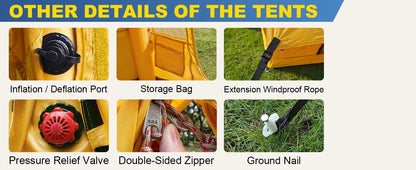 129 Square Feet Large Inflatable Camping Tent 6-8 Person,4 Season Waterproof Inflatable Tent House with AC Vent&Stove Jack