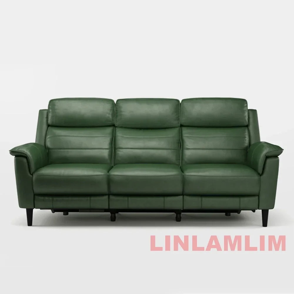 MANBAS Luxury Power Reclining Sofa - Modern Genuine Leather 3-Seater Couch with Footrests & USB, Electric Recliner Home Theater