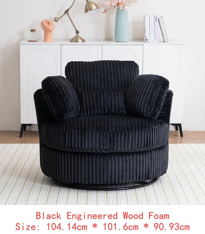 Oversized 360° Swivel Accent Chair, Modern Soft Plush Corduroy Round Barrel Chair for Living Room and Bedroom with Cushions,