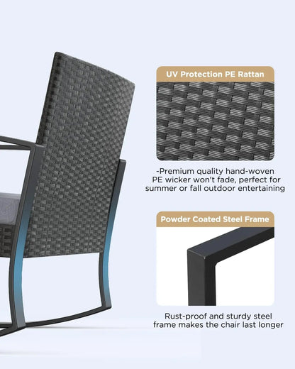 utdoor Rattan Conversation with Coffee Table for Garden Balcony Backyard Poolside (Grey Cushion)