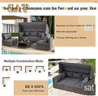 Y 6 Pieces Patio Furniture Sets, Rattan Daybed with Retractable Canopy, Outdoor Sectional Sofa Set with Adjustable Backrest