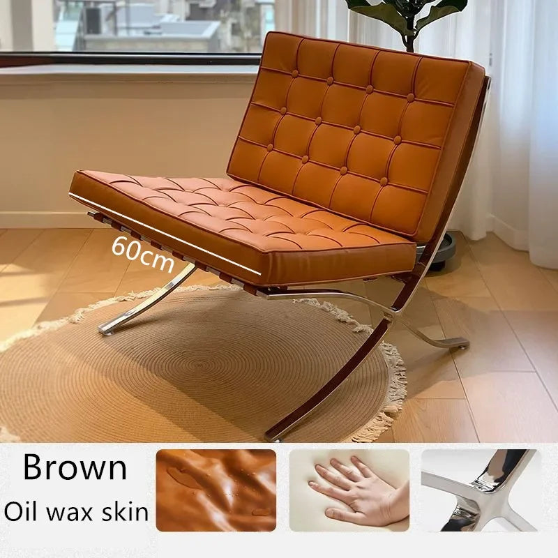 Vintage Barcelona Leather Armchair for Cozy Living Room or Bedroom Lounge Elegant Barcelona Single Sofa Chair with Oil Wax Skin