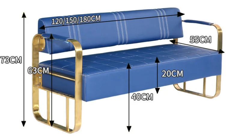Modern Customized Stainless Steel Beauty Salon Waiting Sofa Long Bench Barbershop Waiting Chairs Shampoo Furniture Waiting Area