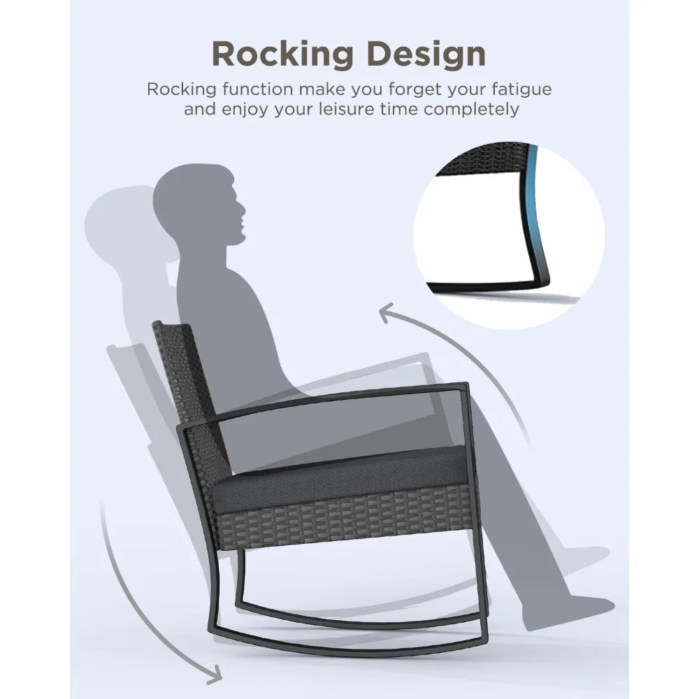 Patio Furniture Set Rocking Bistro Set, Outdoor Patio Furniture Set with Coffee Table for Garden Balcony Backyard Poolside