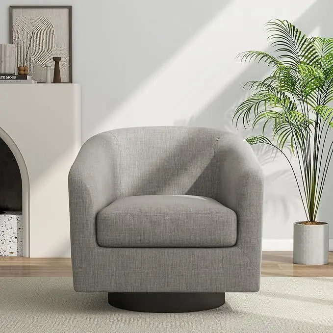 Faux Leather Swivel Barrel Accent Chairs, 360° Swivel Round Single Sofa Chair, Comfy Upholstered Club Armchair for Liv