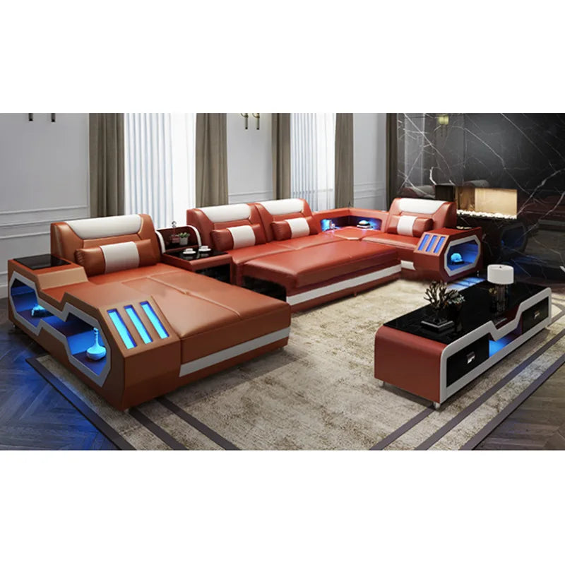 2025 High Quality Modern Luxury smart Leather Sectional Sofa Chairs Set Couch Living Room furniture Sofas With Led