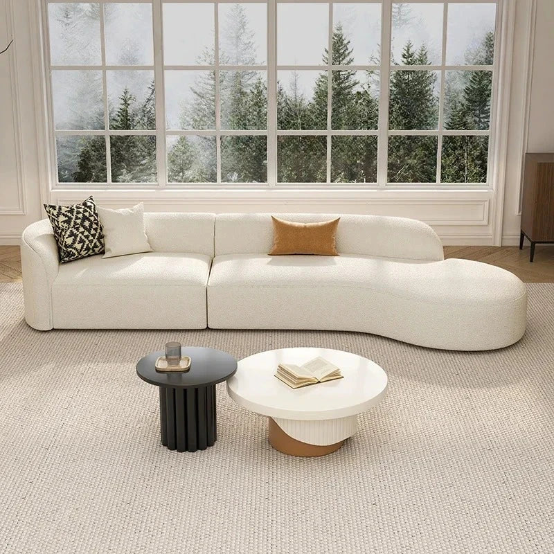 Modern Relaxing Curved Reception Cream Aesthetics Simple Living Room Sofa Minimalist Rest Light Luxury Muebles Home Furniture