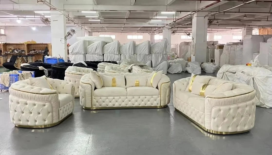 Italian Luxury Design Home Furniture Modern Living Room Sofa High Quality Stainless Steel Velvet Fabric Sofa