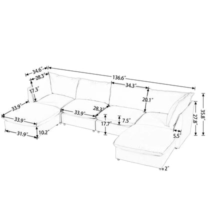 Modern Large U-Shape Sectional Sofa, 2 Large Chaise with Removable for Living Room