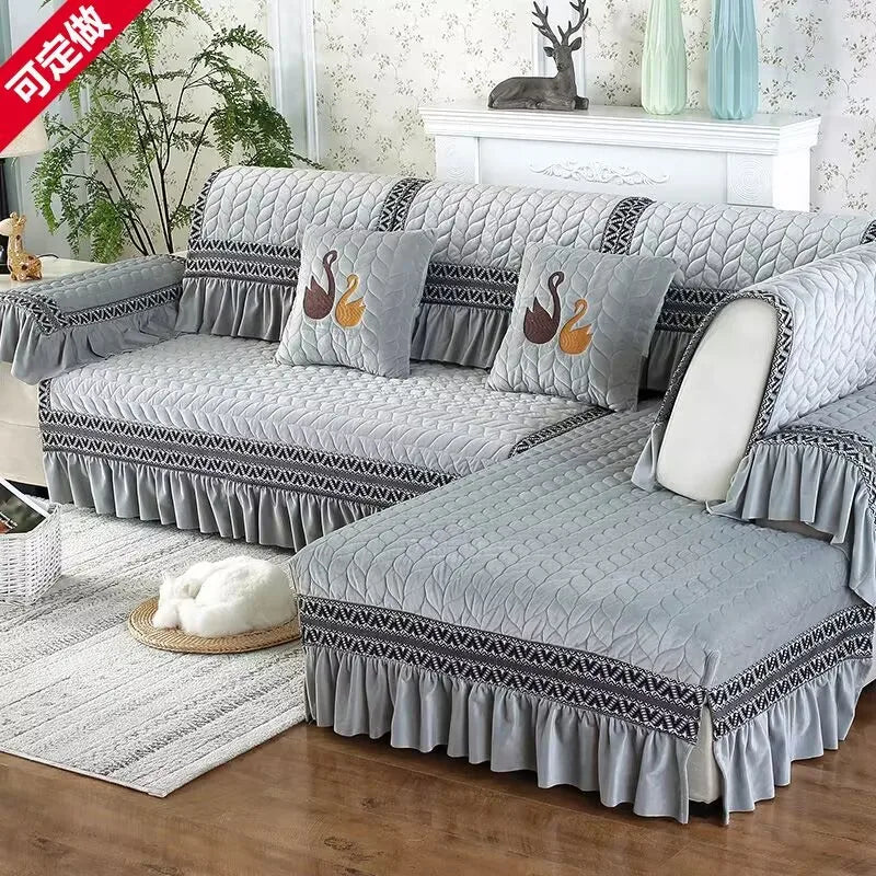 Sofa Cushion Soft Thick Sofa Cover Plush Towel Living Room Non-slip Corner Couch Covers Protective  Lace 1/2/3/4 Home Seat  Mat