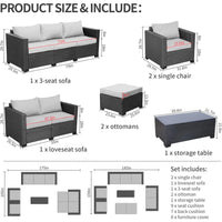 Patio Furniture Sets 7 Pieces Outdoor Furniture Sectional Patio Couches Set with Storage Table Light Grey Cushions