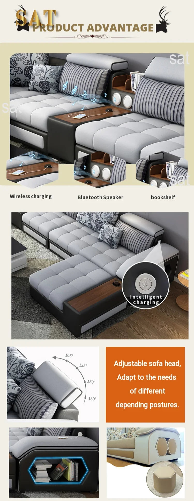 'Sectional Wood Legs Revolve Soft Cloth Modern Velvet Loveseat U shape Reclining Living Room Furniture Sofa Set